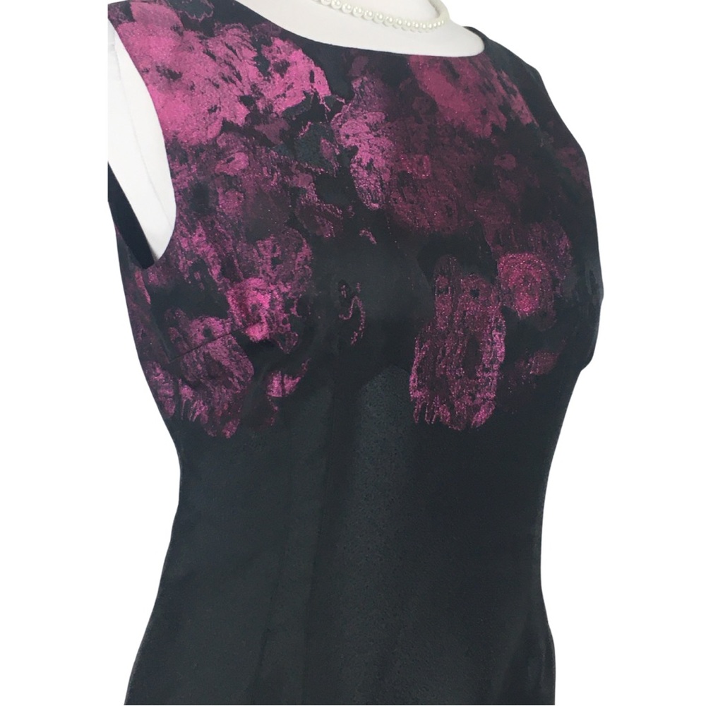 Tahari Black Pink Floral Jacquard Sleeveless High Neckline Sheath Dress size 12 - Picture 5 of 16